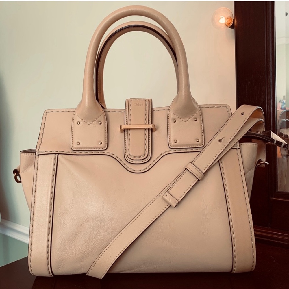 SALE AUTH Chloe Satchel Tote Crossbody Bag Cream